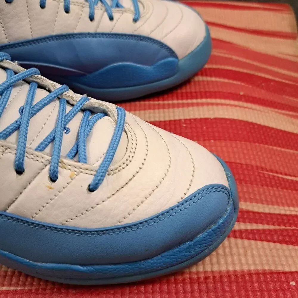 %Nike 5Y/W6.5 Air Jordan 12 University Blue UNC Emoji GS Sneakers / AJ10